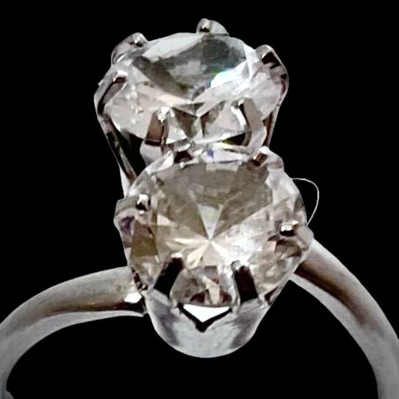 SS# Double Round  Sz.6  Simulated Diamond & Sterling 925 Silver Ring - Picture 5 of 9